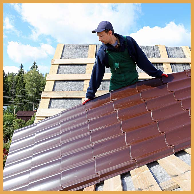 installing sheet of metal roofing